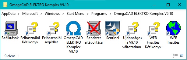 A teleptett rendszer program csoportja a windows menben.