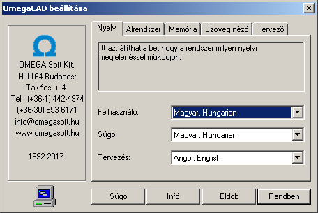 Az OmegaCAD rendszer belltsa.